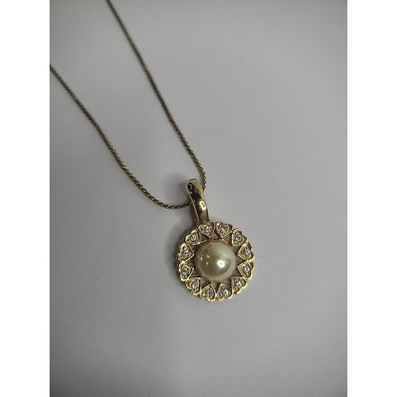 Vintage Gold Tone Chain Gold Tone Pendant Crystal Hearts Multiple White Stone - Picture 7 of 9